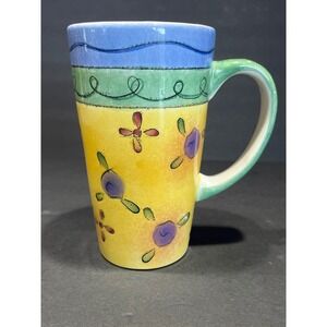 Sango The Sweet Shoppe Sue Zipkin Tall Latte Mug Floral Yellow Blue Ceramic